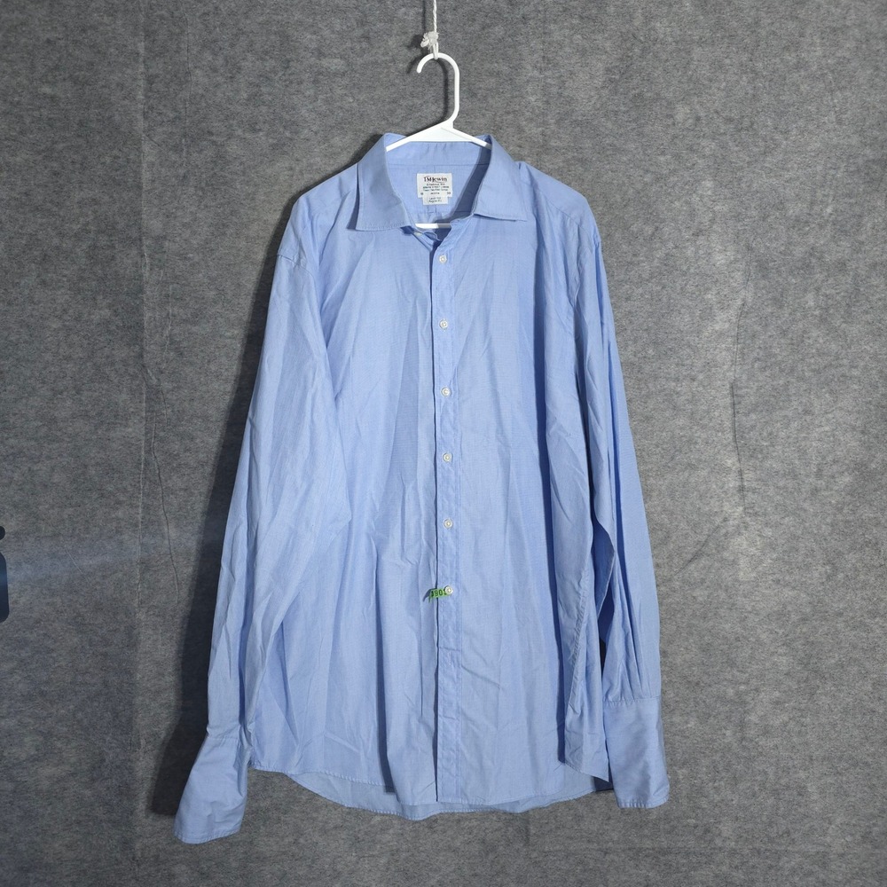 TM Lewin Dress Shirt Men 18 38 Blue Regular Fit French Cuff Two-Fold Cotton